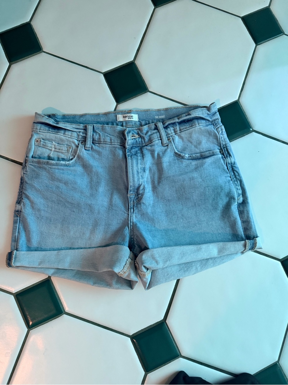 Kensie Light Wash Denim Roll-Cuff Shorts